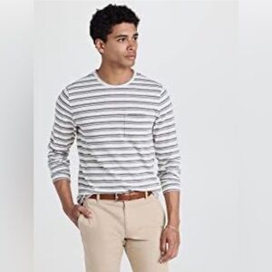 Vince White & Black Chevron Striped LS Pocket Crew Neck T-Shirt Men's Size Large